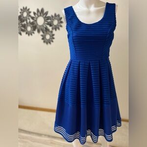 Ya Los Angeles~Royal Blue~Striped Polyester/Mesh~Open Back~Mini Dress~Size M